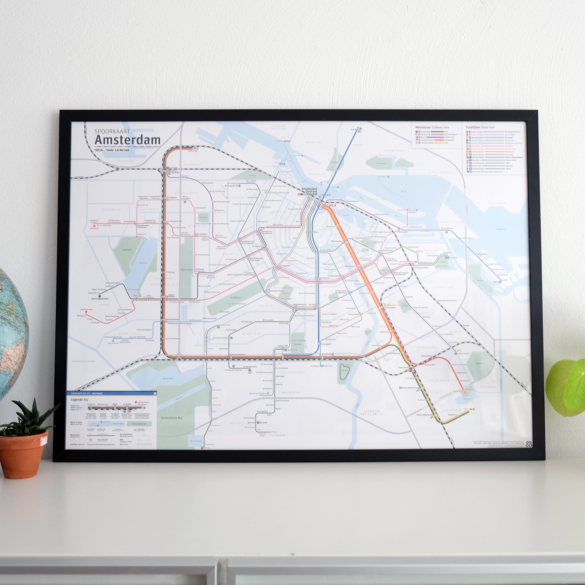Rail Map Amsterdam in a frame